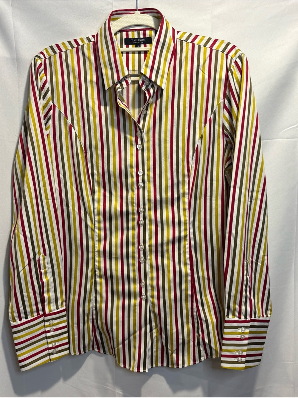 T.M.Lewin White Dress Shirt with Red & Yellow Stripes